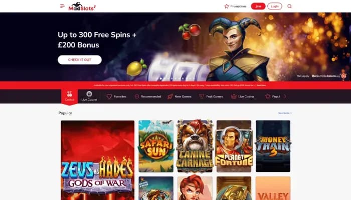 Mad Slots Casino website screenshot