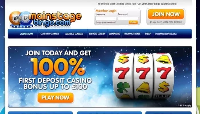 Mainstage Bingo Casino website screenshot