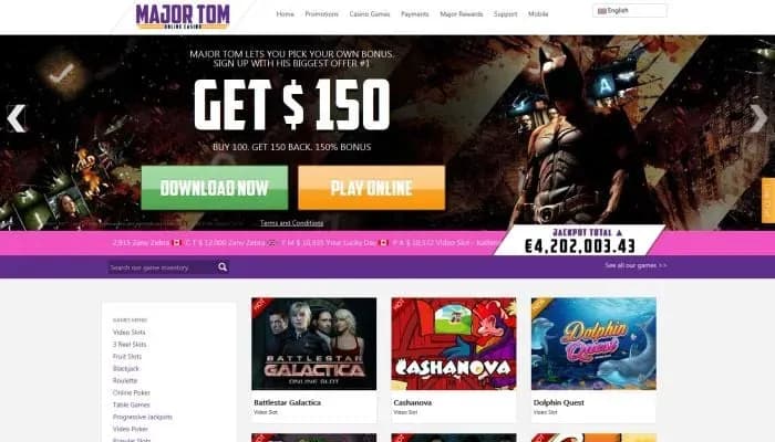 MajorTom Casino website screenshot