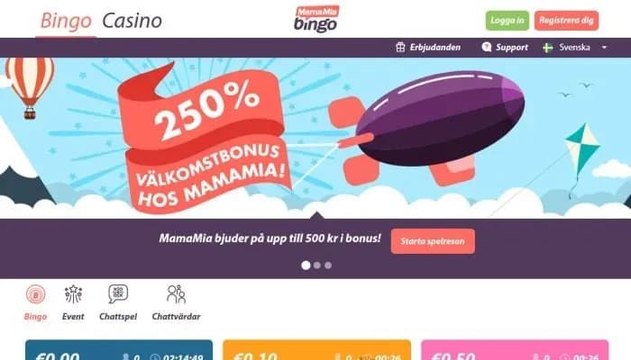 MamaMia Bingo & Casino website screenshot