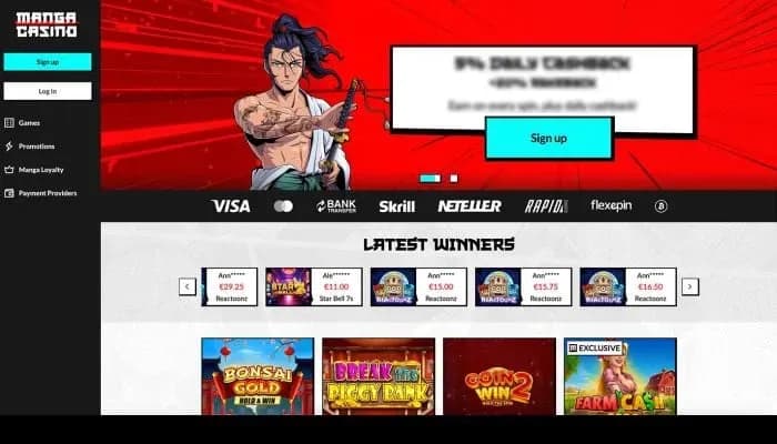 Manga Casino website screenshot