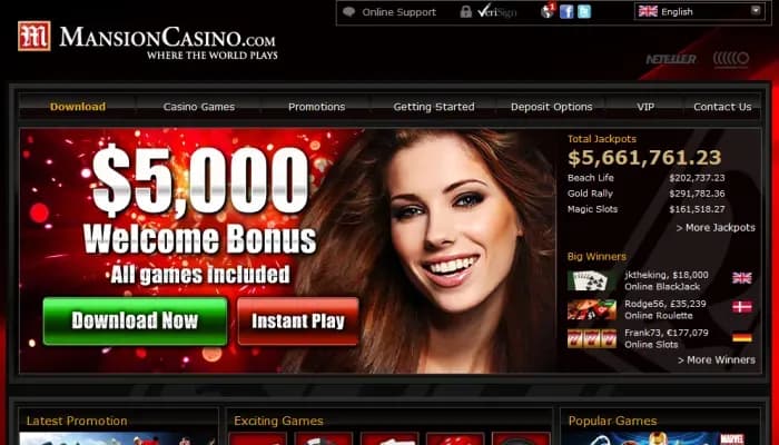 Mansion Casino website screenshot