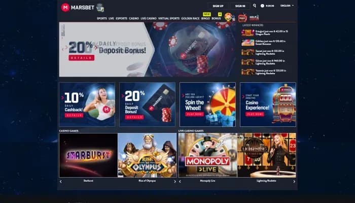 Marsbet Casino website screenshot