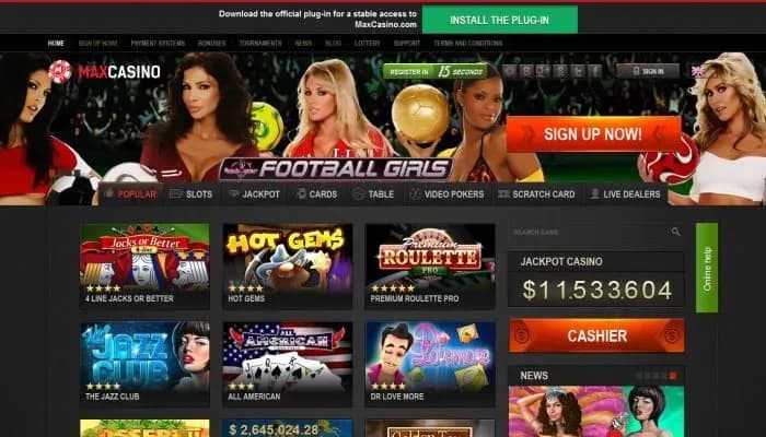 Max Casino website screenshot