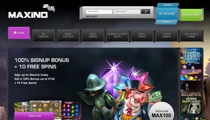 Maxino Casino website screenshot