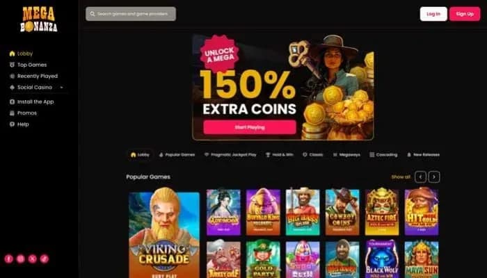 Mega Bonanza Social Casino website screenshot