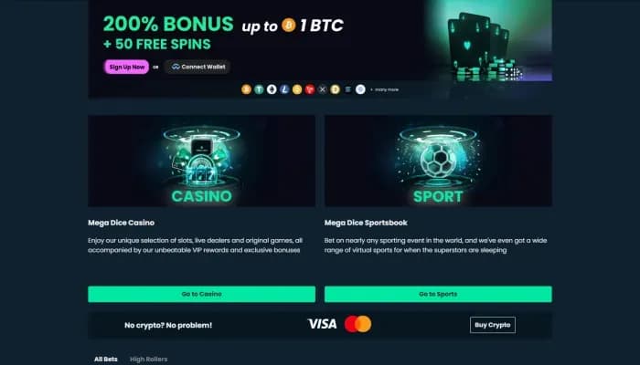 Mega Dice Casino website screenshot