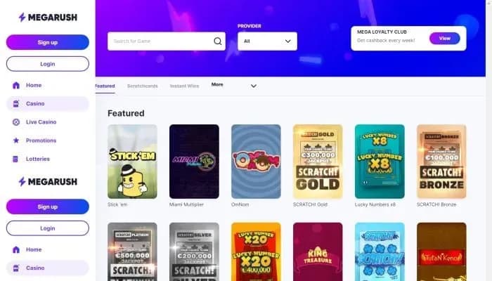 MegaRush Casino website screenshot