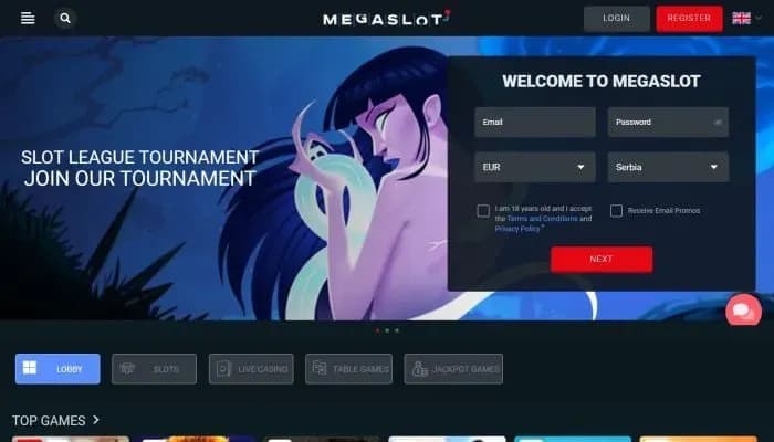 Megaslot Casino website screenshot