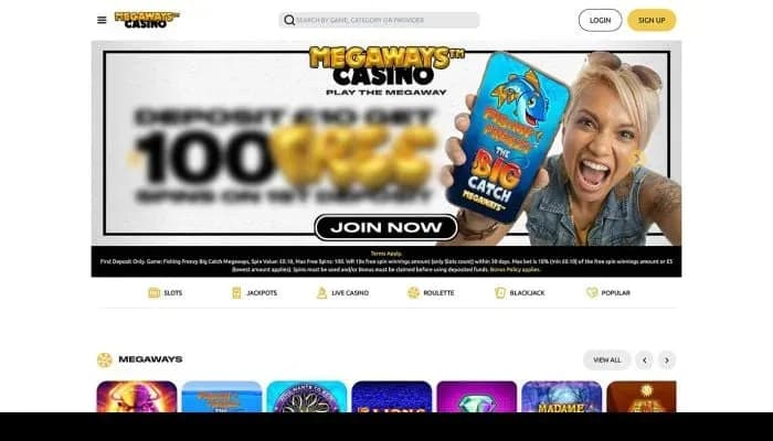 Megaways Casino website screenshot