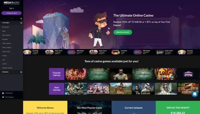 Megawins Casino website screenshot