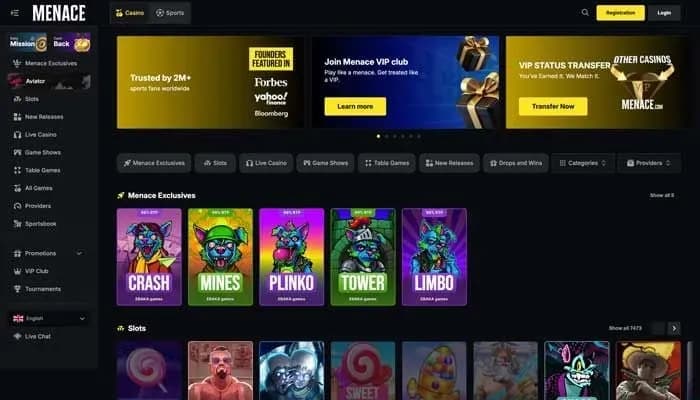 Menace Casino website screenshot