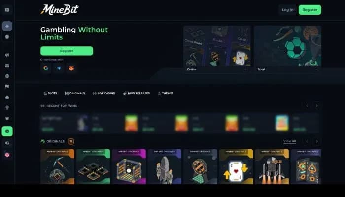 MineBit Casino website screenshot