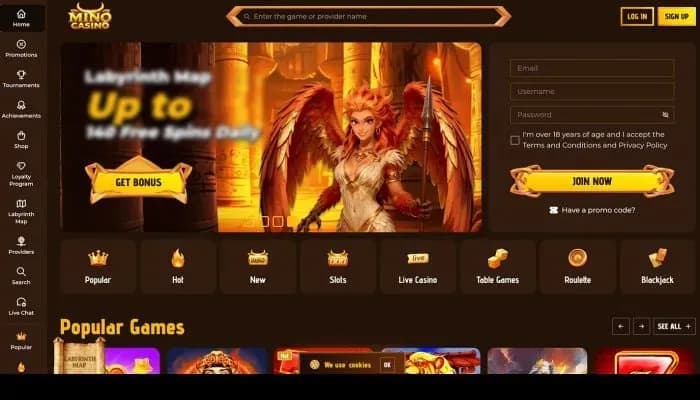 Mino Casino website screenshot