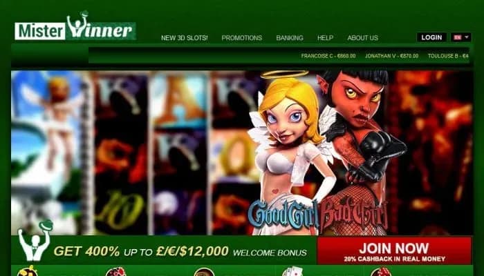 MisterWinner Casino website screenshot