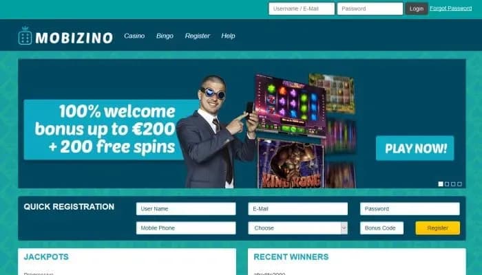 Mobizino Casino website screenshot
