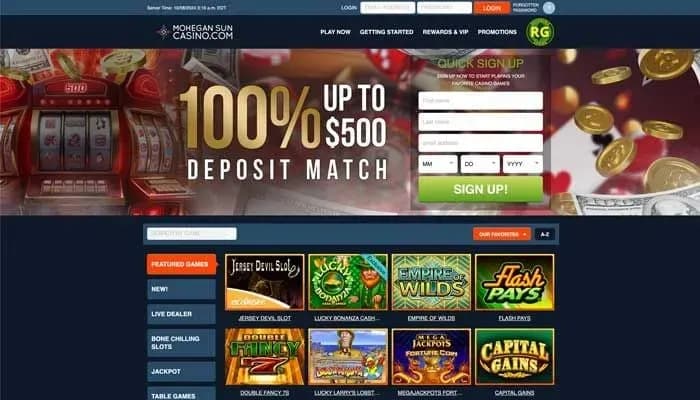 Mohegan Sun Casino USA website screenshot