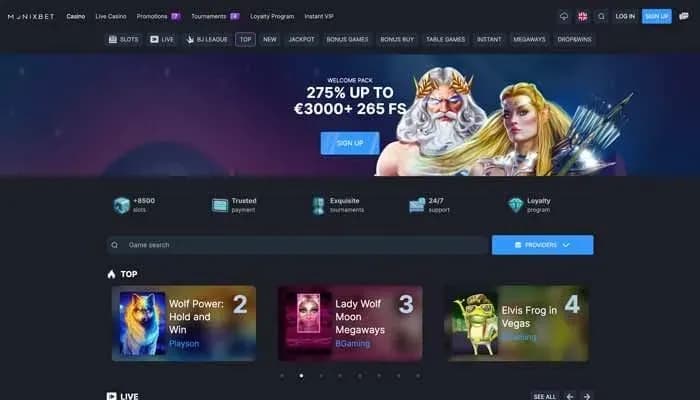 Monixbet Casino website screenshot