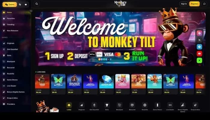 Monkey Tilt Casino website screenshot