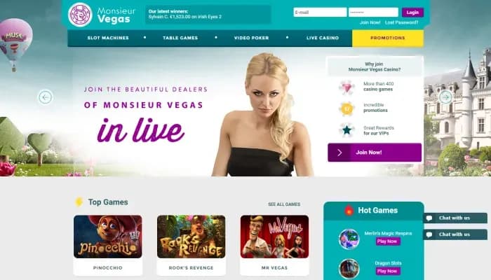 Monsieur Vegas Casino website screenshot