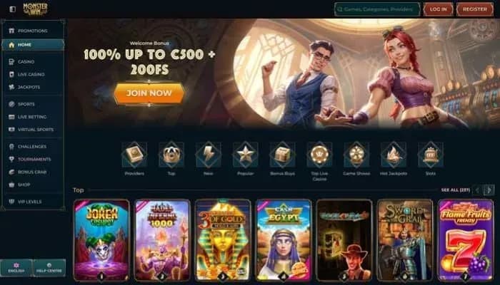 Monsterwin Casino website screenshot