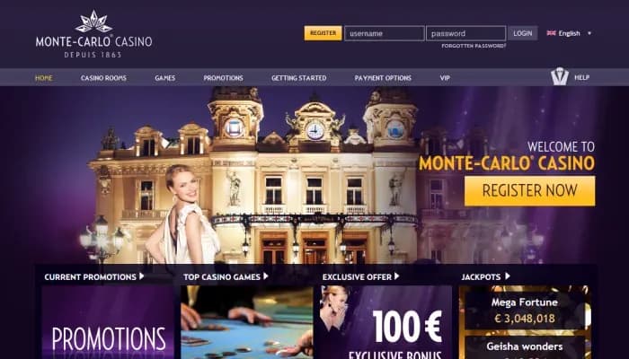 Monte Carlo Casino website screenshot