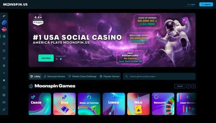 Moonspin Casino website screenshot