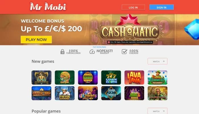 Mr Mobi Casino website screenshot