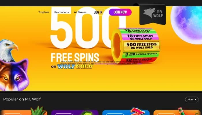 Mr Wolf Slots Casino website screenshot