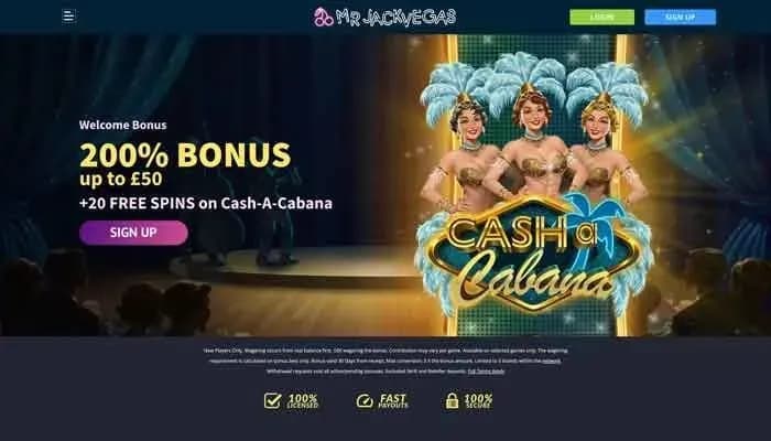 MrJackVegas Casino website screenshot