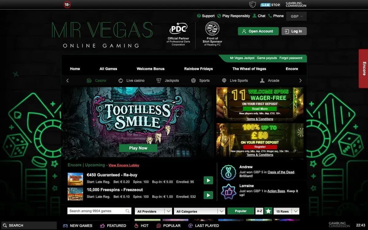 MrVegas Casino website screenshot