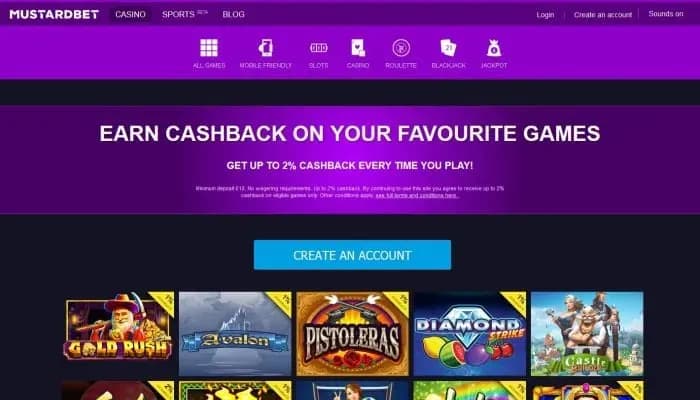 Mustardbet Casino website screenshot