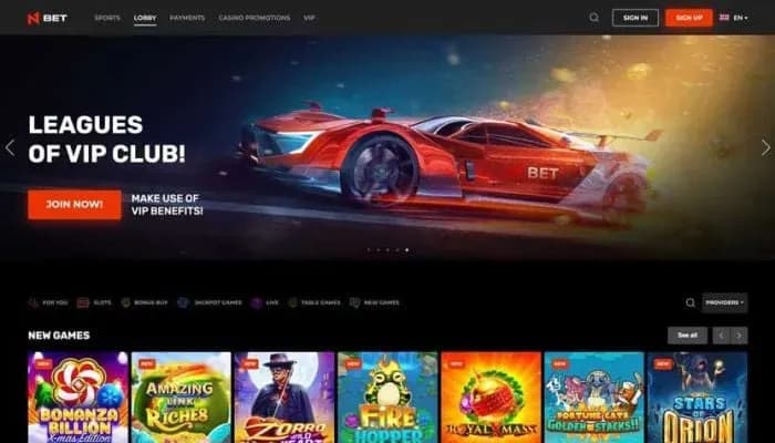 N1Bet Casino website screenshot