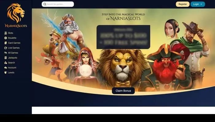 NarniaSlots Casino website screenshot