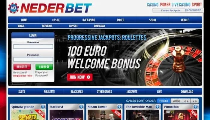 Nederbet Casino website screenshot