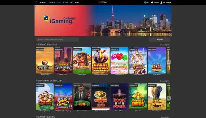 NEO.bet Casino Ontario website screenshot