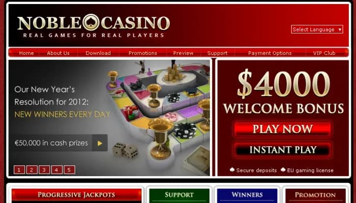 Noble Casino website screenshot