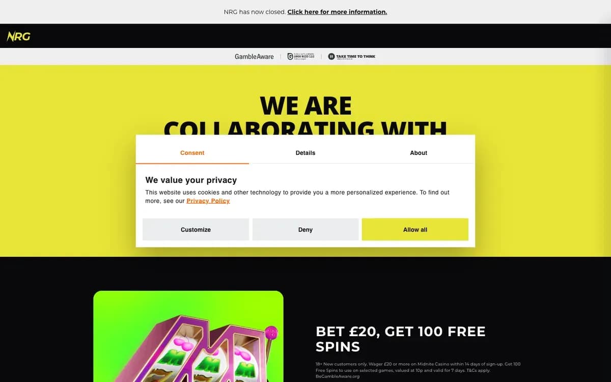 NRG.Bet Casino website screenshot