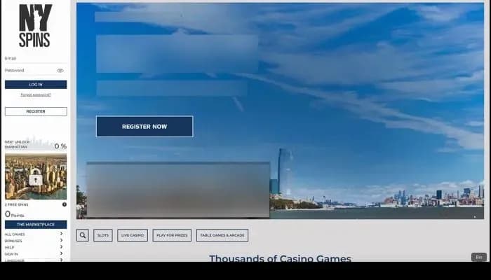 NYSpins Casino website screenshot
