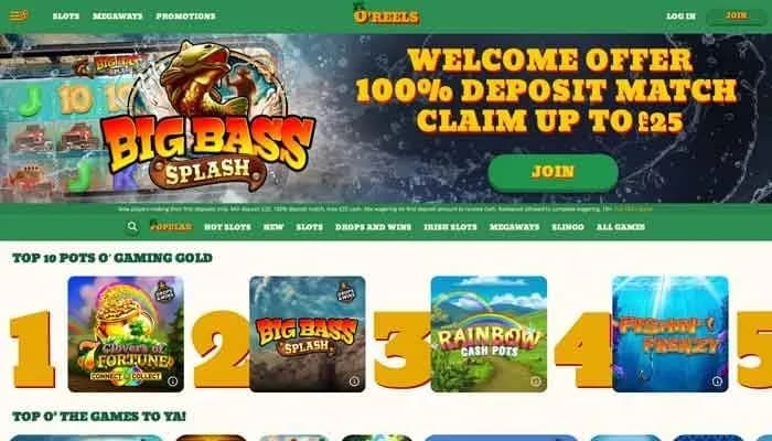 O'Reels Casino UK website screenshot