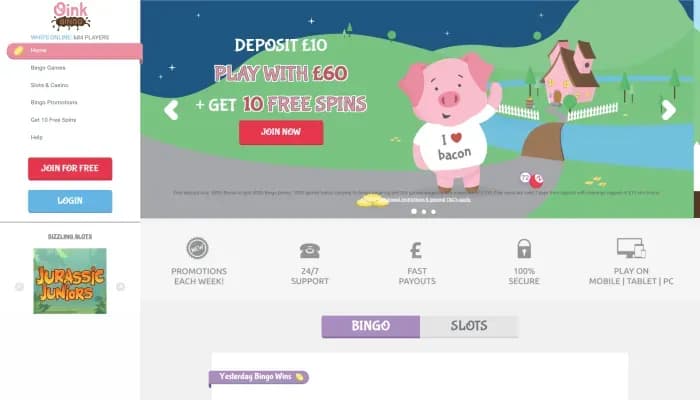 Oinkbingo Casino website screenshot
