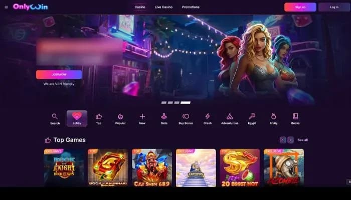 Only Win Casino website screenshot
