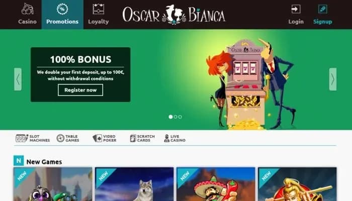 Oscar Bianca Casino website screenshot