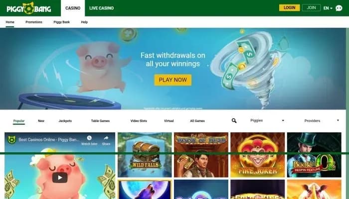 Piggy Bang Casino website screenshot