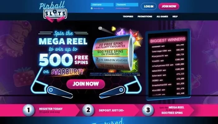 Pinball Slots Casino website screenshot