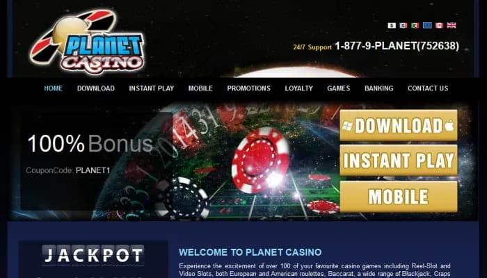 Planet Casino website screenshot