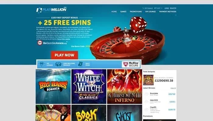 Play Million Casino website screenshot