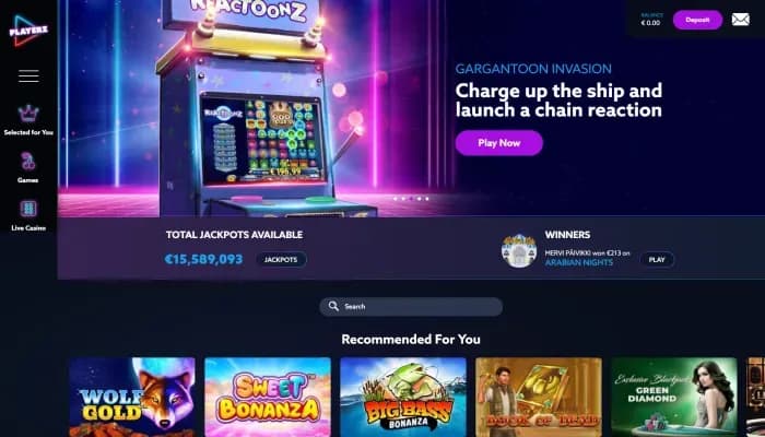 Playerz Casino website screenshot