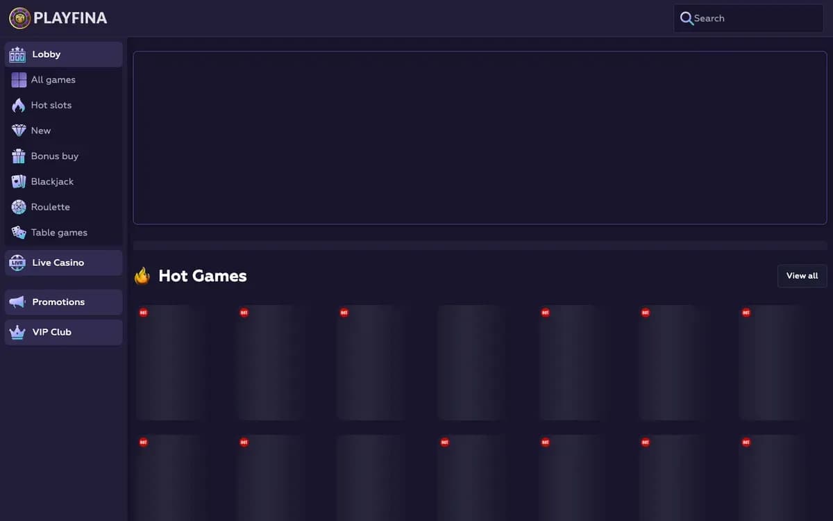 Playfina Casino website screenshot