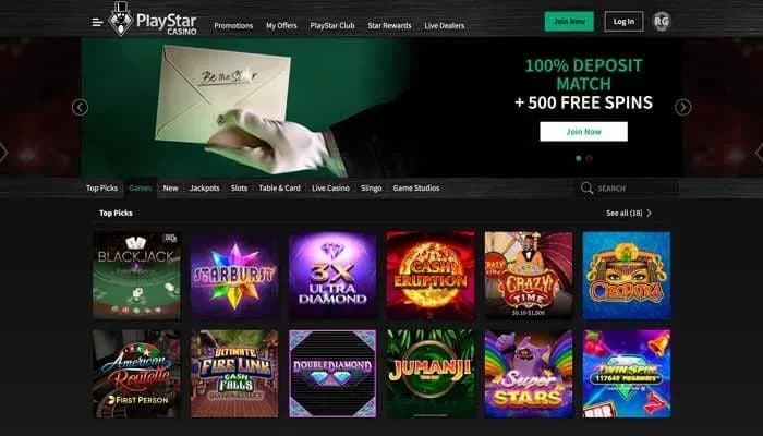 PlayStar Casino USA website screenshot